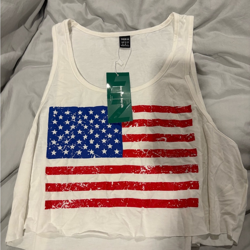 Women's White and Red Flag Tank Top
